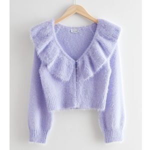 Fuzzy Cropped Ruffle Collar Cardigan - Lilac- Small